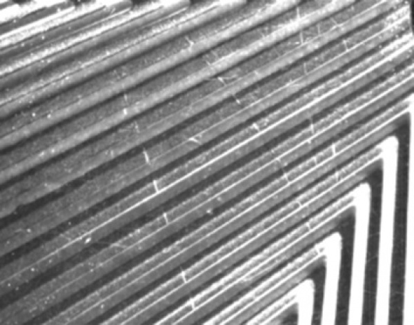 P & S wave separation line scan camera image reflecting light through film (P wave)